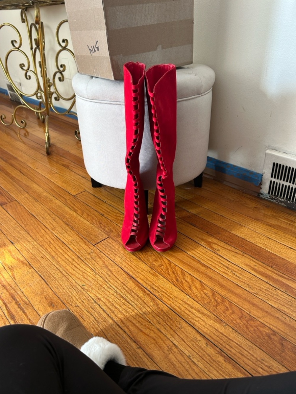 Red Lace-Up Over-the-Knee Women's Boots